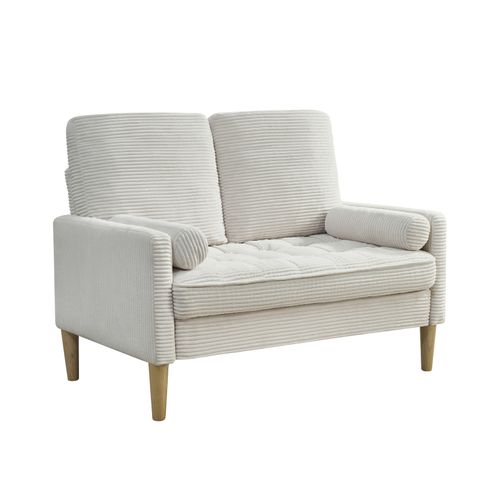 Canapé 2 Places Compact, Gain De Place, Bois Et Velours Côtelé, Couleur Beige