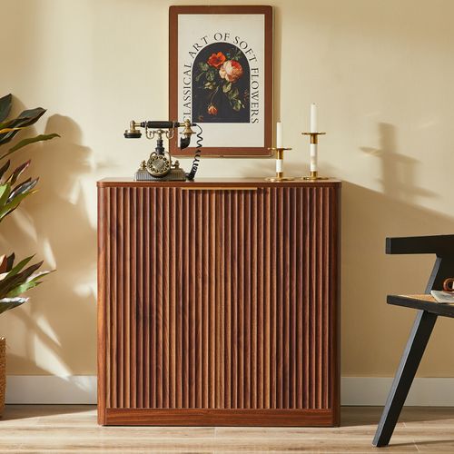 Buffet Bas 80x39.8x80 Cm, Rangement Avec Étagères Réglables, Panneau De Particules, Marron