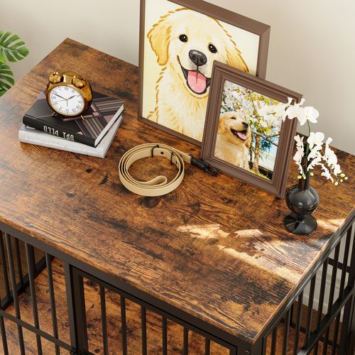 Cage Pour Chien 84x56x66 Cm, 3 Portes Modulable, Fer Et Panneaux De Particules, Noir Brun