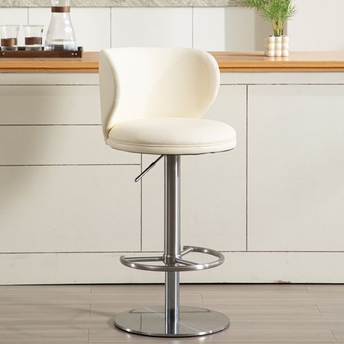 Tabouret De Bar 42.9x42.9 X82-106.9 Cm, Hauteur Réglable, Pivotant 360, Acier Inoxydable, Blanc