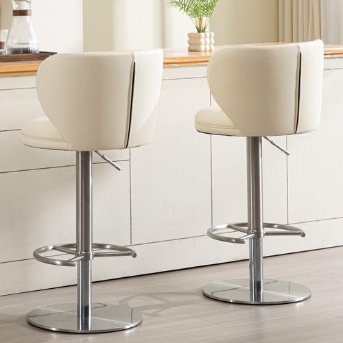 Tabouret De Bar 42.9x42.9 X82-106.9 Cm, Hauteur Réglable, Pivotant 360, Acier Inoxydable, Blanc