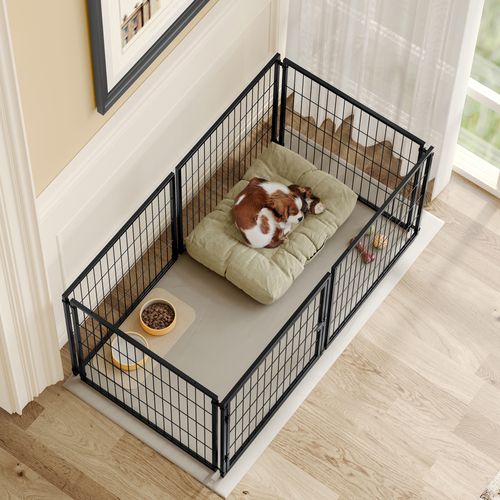 Cage Pour Chien 122x67x60,5 Cm, Couvercle Sécurisé, Fer Et Plastique, Couleur Noir