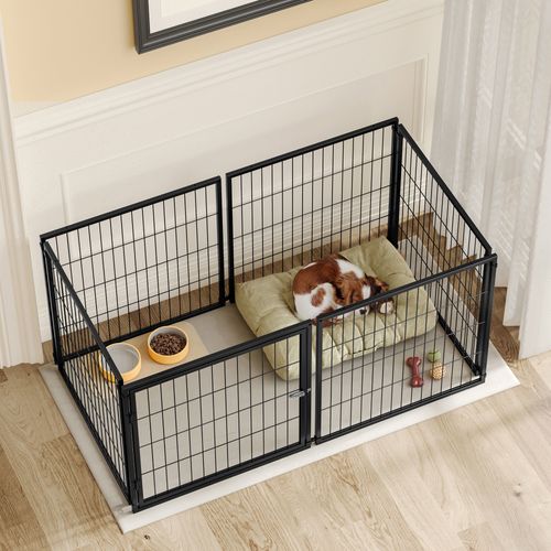 Cage Pour Chien 122x67x60,5 Cm, Couvercle Sécurisé, Fer Et Plastique, Couleur Noir