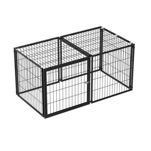 Cage Pour Chien 122x67x60,5 Cm, Couvercle Sécurisé, Fer Et Plastique, Couleur Noir