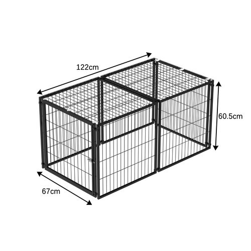 Cage Pour Chien 122x67x60,5 Cm, Couvercle Sécurisé, Fer Et Plastique, Couleur Noir
