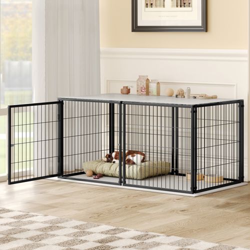 Cage Pour Chien 122x67x60,5 Cm, Couvercle Sécurisé, Fer Et Plastique, Couleur Noir