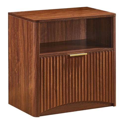 Table De Chevet 58x38x60 Cm, 1 Tiroir Ouvert 1 Niche, Panneau Rainuré, Bois, Marron