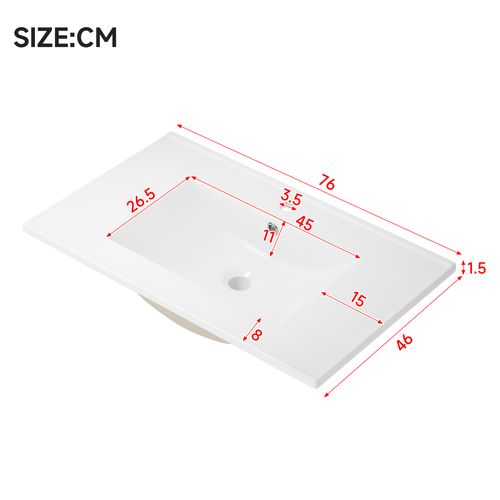 Meuble Vasque Suspendu De Salle De Bain 76x46x48,5 Cm, 2 Tiroirs , LED Radar, Mdf, Céramique, Blanc