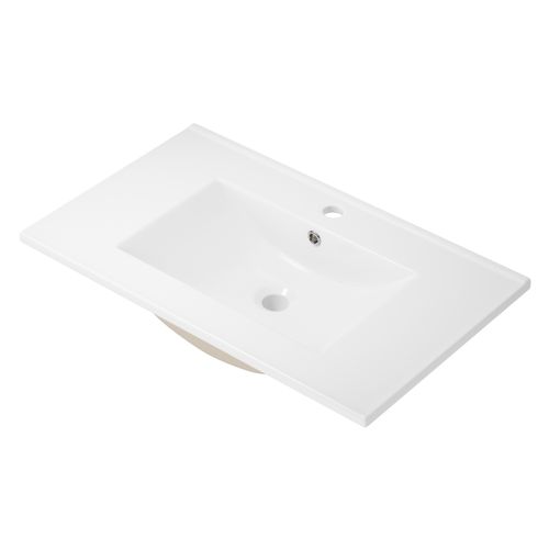 Meuble Vasque Suspendu De Salle De Bain 76x46x48,5 Cm, 2 Tiroirs , LED Radar, Mdf, Céramique, Blanc