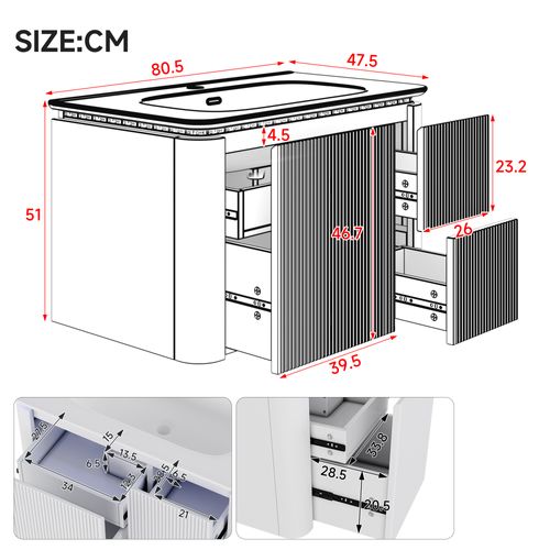 Meuble Vasque 80,5x47,5x51 Cm, LED Détecteur Mouvement, Mdf Laqué, Vasque Céramique, Vert