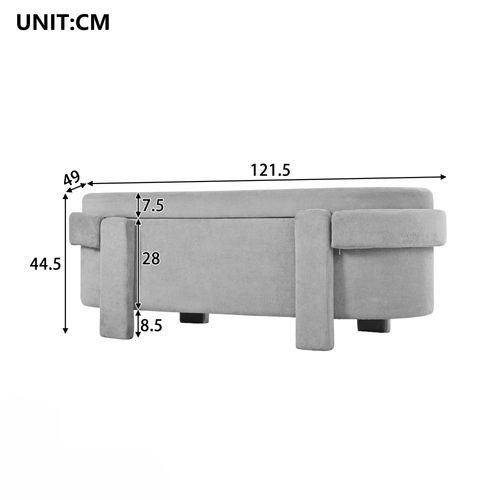 Banc Coffre 121,5x49x44,5 Cm, Rangement Avec Couvercle, Structure En Bois, Fleece, Gris