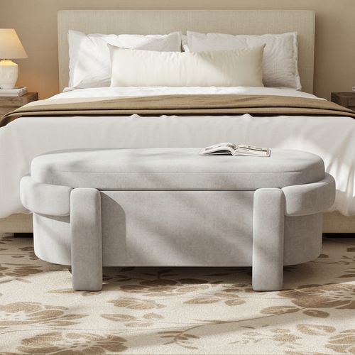 Banc Coffre 121,5x49x44,5 Cm, Rangement Avec Couvercle, Structure En Bois, Fleece, Gris