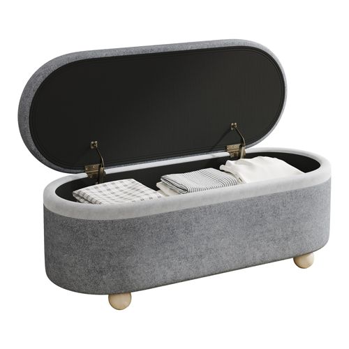 Banc Coffre 110x41x47 Cm, Rangement Sous Assise, Revêtement Polaire, Pieds En Bois, Gris