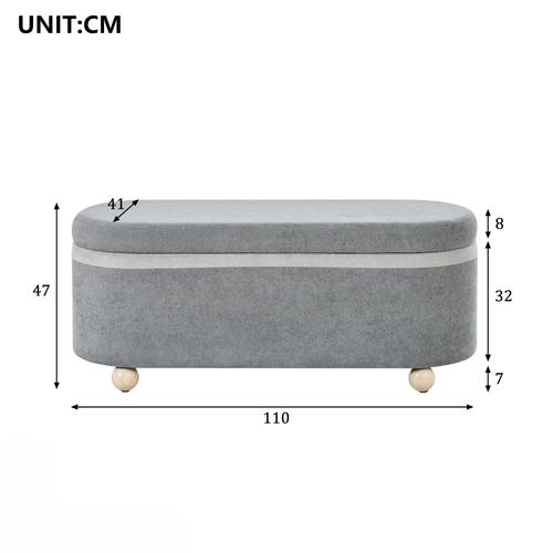 Banc Coffre 110x41x47 Cm, Rangement Sous Assise, Revêtement Polaire, Pieds En Bois, Gris