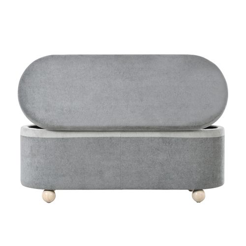 Banc Coffre 110x41x47 Cm, Rangement Sous Assise, Revêtement Polaire, Pieds En Bois, Gris