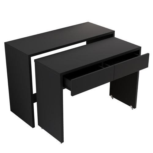 Bureau Pliant 110x40x78 Cm, 2 En 1 Extensible Avec Roulettes, Panneaux De Particules, Noir