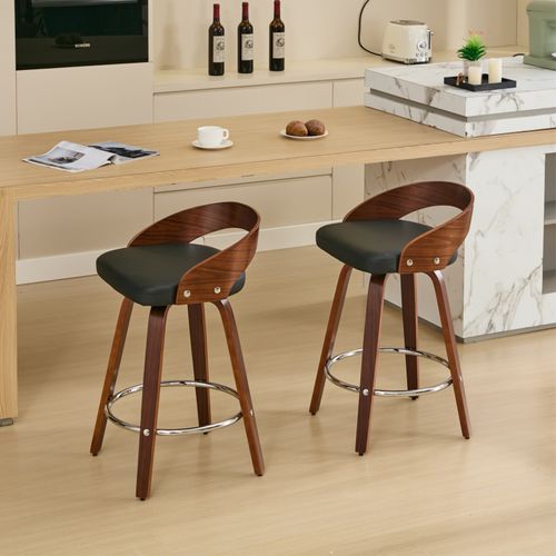 Lot De 2 Tabourets De Bar 63 Cm, Assise Pivotante 360 Degres, Pu, Noir