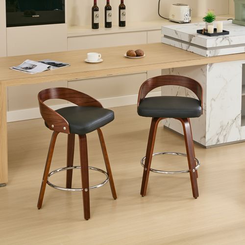Lot De 2 Tabourets De Bar 63 Cm, Assise Pivotante 360 Degres, Pu, Noir