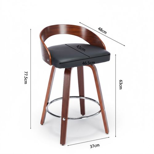 Lot De 2 Tabourets De Bar 63 Cm, Assise Pivotante 360 Degres, Pu, Noir