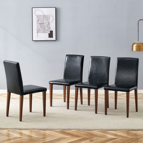 Lot De 4 Chaises Salle à Manger, H90 Cm, Assise Pu Noir, Pieds Metal Effet Marron