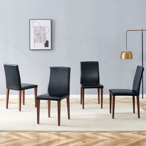 Lot De 4 Chaises Salle à Manger, H90 Cm, Assise Pu Noir, Pieds Metal Effet Marron