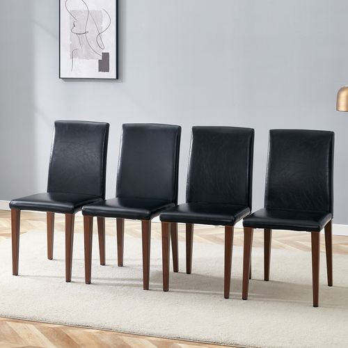 Lot De 4 Chaises Salle à Manger, H90 Cm, Assise Pu Noir, Pieds Metal Effet Marron