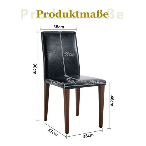 Lot De 4 Chaises Salle à Manger, H90 Cm, Assise Pu Noir, Pieds Metal Effet Marron