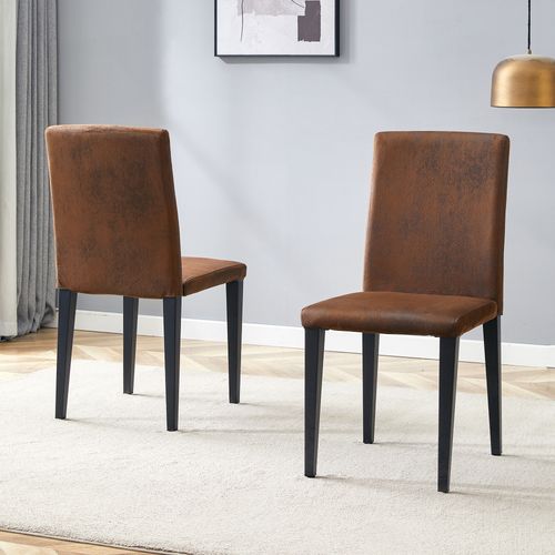 Lot De 2 Chaises Salle à Manger, H90 Cm Assise 41 Cm, Tissu Marron Effet Suedine, Metal Noir