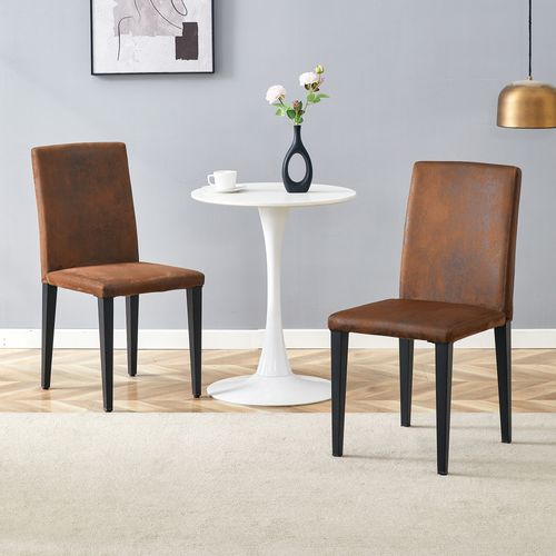 Lot De 2 Chaises Salle à Manger, H90 Cm Assise 41 Cm, Tissu Marron Effet Suedine, Metal Noir
