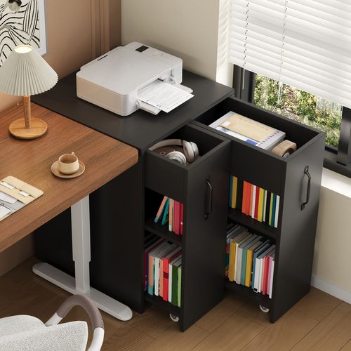 Meuble De Rangement à Roulettes 52x50x75 Cm, Modules Réversibles, Panneau De Particules, Noir