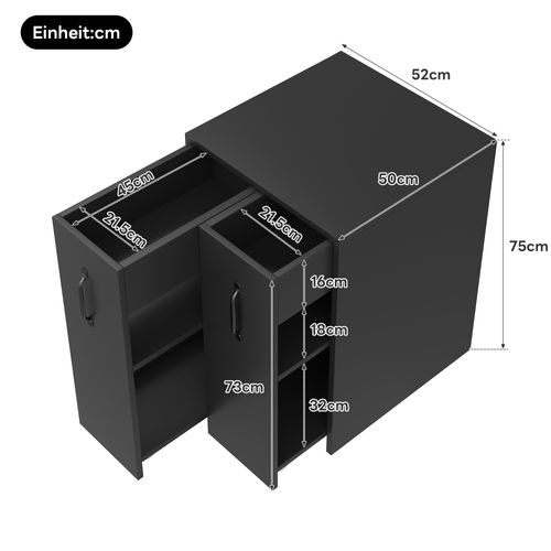 Meuble De Rangement à Roulettes 52x50x75 Cm, Modules Réversibles, Panneau De Particules, Noir