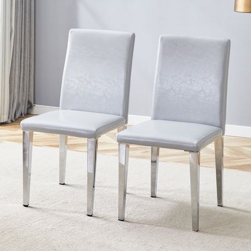 Lot De 2 Chaises De Salle à Manger, H90 Cm, Assise Mousse, Metal Et Pu, Gris Clair Et Argent