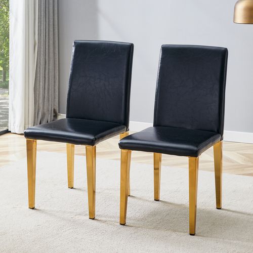 Lot De 2 Chaises De Salle à Manger, H 90 Cm, Confort Ergonomique, Métal Et Pu, Noir Et Or