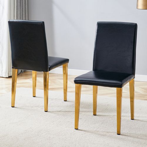 Lot De 2 Chaises De Salle à Manger, H 90 Cm, Confort Ergonomique, Métal Et Pu, Noir Et Or
