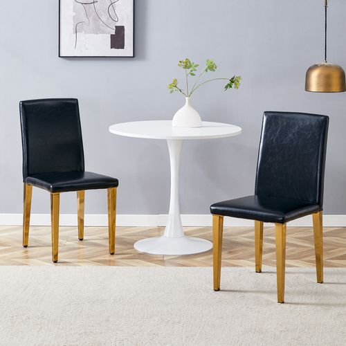 Lot De 2 Chaises De Salle à Manger, H 90 Cm, Confort Ergonomique, Métal Et Pu, Noir Et Or