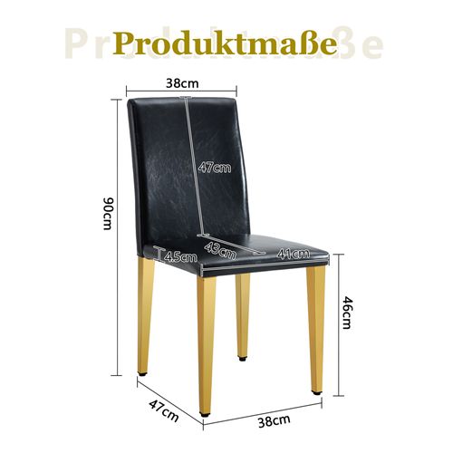 Lot De 2 Chaises De Salle à Manger, H 90 Cm, Confort Ergonomique, Métal Et Pu, Noir Et Or