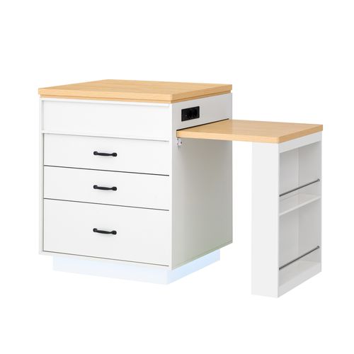 Buffet De Cuisine Extensible 126 à 188 Cm, Avec LED Et Prises USB, Mdf, Coloris Blanc