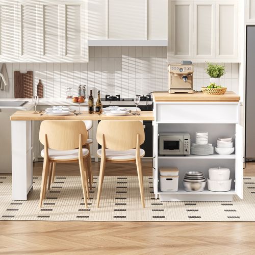 Buffet De Cuisine Extensible 126 à 188 Cm, Avec LED Et Prises USB, Mdf, Coloris Blanc