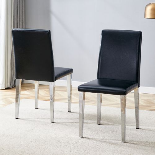 Lot De 2 Chaises De Salle à Manger, H90 Cm, Assise Pu Noir, Pieds Metal Argente, Charge 120 Kg