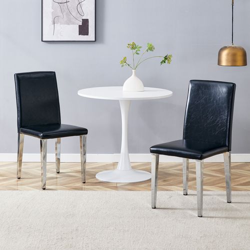 Lot De 2 Chaises De Salle à Manger, H90 Cm, Assise Pu Noir, Pieds Metal Argente, Charge 120 Kg