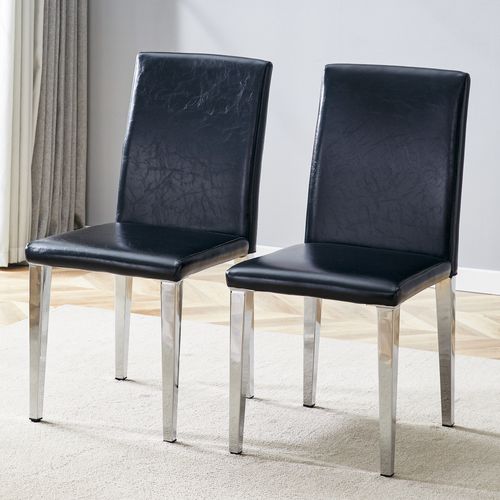 Lot De 2 Chaises De Salle à Manger, H90 Cm, Assise Pu Noir, Pieds Metal Argente, Charge 120 Kg
