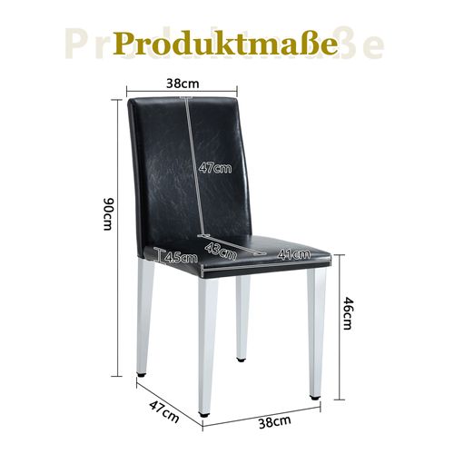 Lot De 2 Chaises De Salle à Manger, H90 Cm, Assise Pu Noir, Pieds Metal Argente, Charge 120 Kg