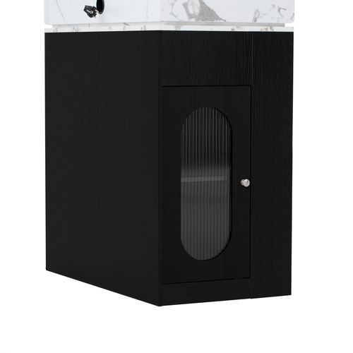 Buffet De Cuisine Extensible 83x46 146,5 Cm, Plateau Pliant Avec Prises, Mdf Verre, Couleur Noir