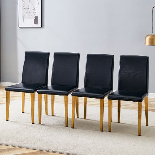 Lot 4 Chaises Salle à Manger, H 90 Cm, Dossier Ergonomique, Metal Et Cuir Pu, Noir Et Or