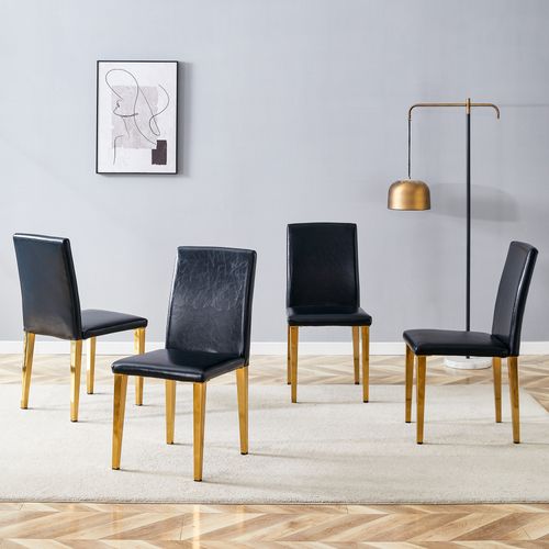 Lot 4 Chaises Salle à Manger, H 90 Cm, Dossier Ergonomique, Metal Et Cuir Pu, Noir Et Or