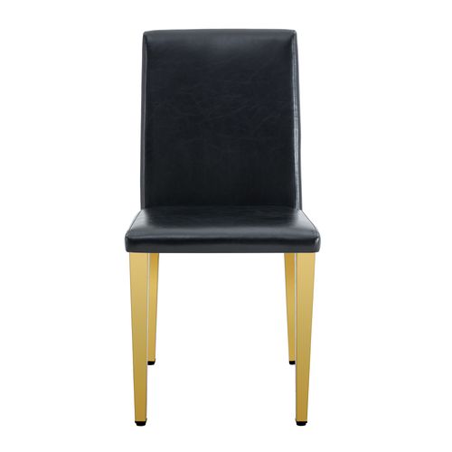 Lot 4 Chaises Salle à Manger, H 90 Cm, Dossier Ergonomique, Metal Et Cuir Pu, Noir Et Or