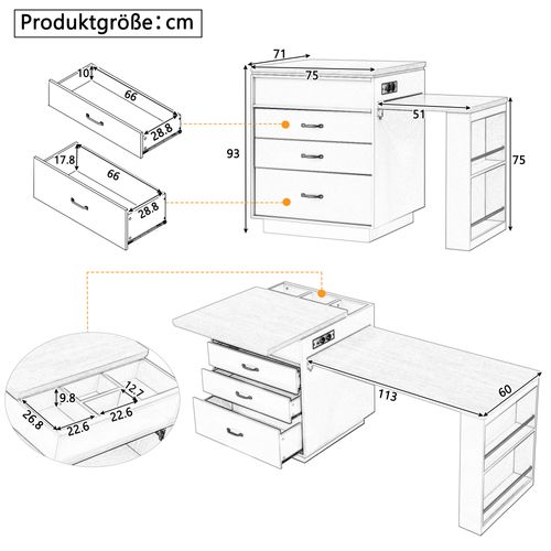 Buffet De Cuisine Extensible 126 à 188 Cm, Avec LED Et Prises USB, Mdf, Coloris Noir