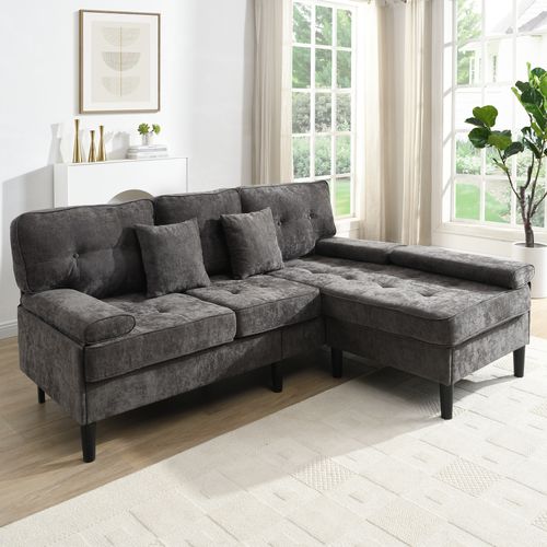 Canapé D’angle Modulable 195x149x86 Cm, Méridienne Réversible Avec Pouf, Chenille, Gris