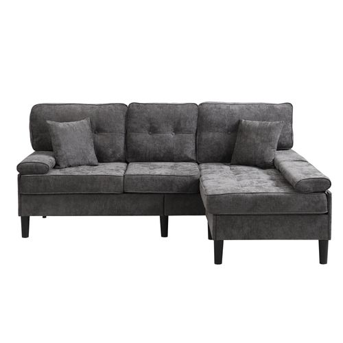 Canapé D’angle Modulable 195x149x86 Cm, Méridienne Réversible Avec Pouf, Chenille, Gris