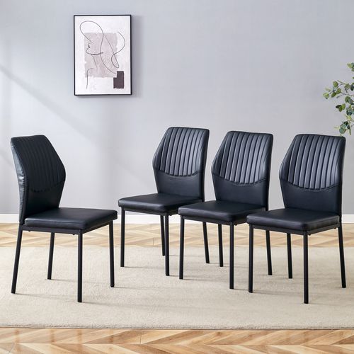 Lot De 4 Chaises De Salle à Manger, H93 Cm, Dossier Rayures Verticales, Métal Pu, Noir
